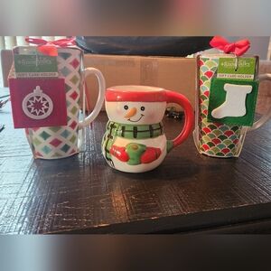 Festive Snowman and Holiday Mugs Set